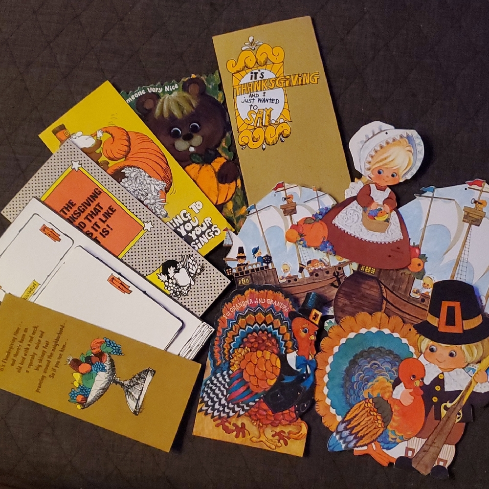 Vintage Thanksgiving Cards and Hallmark Decorations, 12 Pcs.